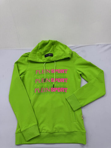 Plein Sport Green Tiger Logo Hoodie S Cotton Blend Unisex