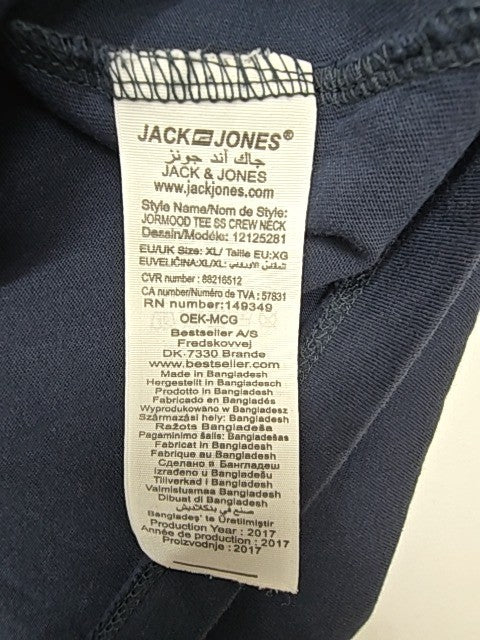 Jack & Jones Men Navy Logo Graphic T-Shirt Crew Neck Size XL Regular Fit
