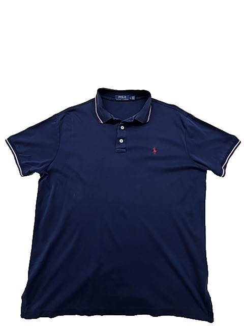 Polo Ralph Lauren Men's Navy Polo Shirt Size L Pony Logo White Piping