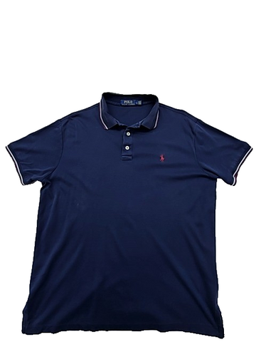 Polo Ralph Lauren Men's Navy Polo Shirt Size L Pony Logo White Piping