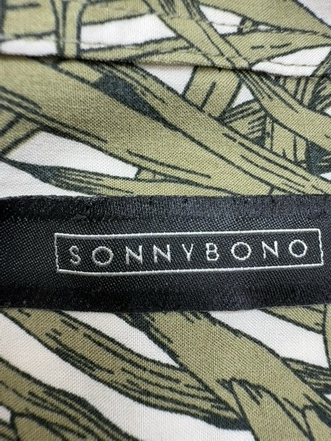 Sonny Bono Men's Green Palm Leaf Print Button-Down Shirt XL Cotton