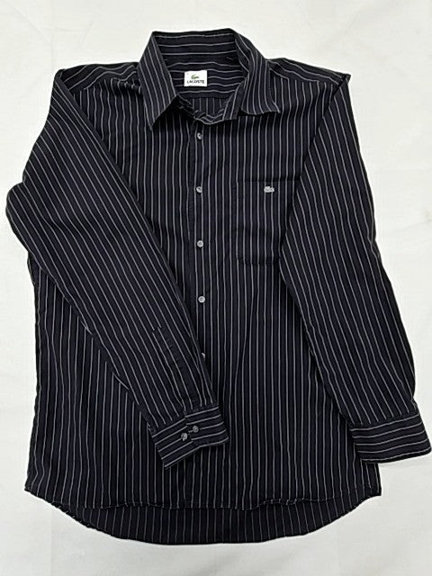 Lacoste Men's Navy White Stripe Cotton Button Down Shirt 43
