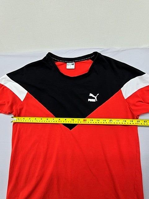 Puma Men's Red Color Block Short Sleeve Crew Neck Tee L