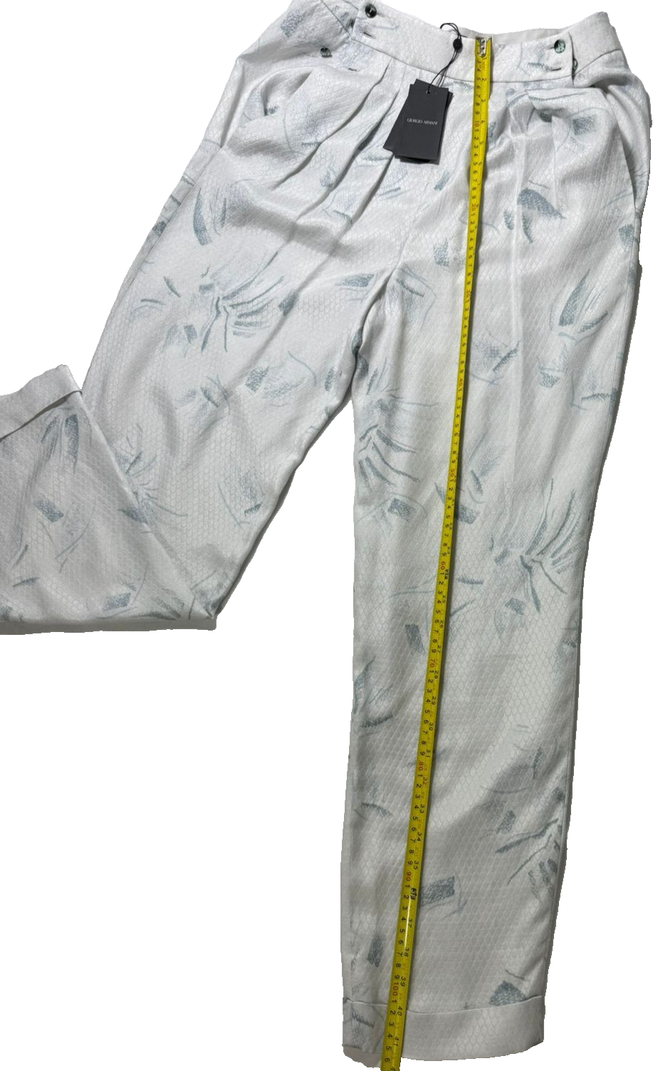 BNWT Giorgio Armani Printed Jacquard Tapered Pants In A Light, Cream-Hued Color