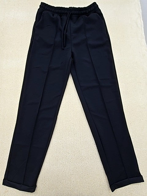 Koton Black Drawstring Trousers L Relaxed Straight Cuffed Women Casual