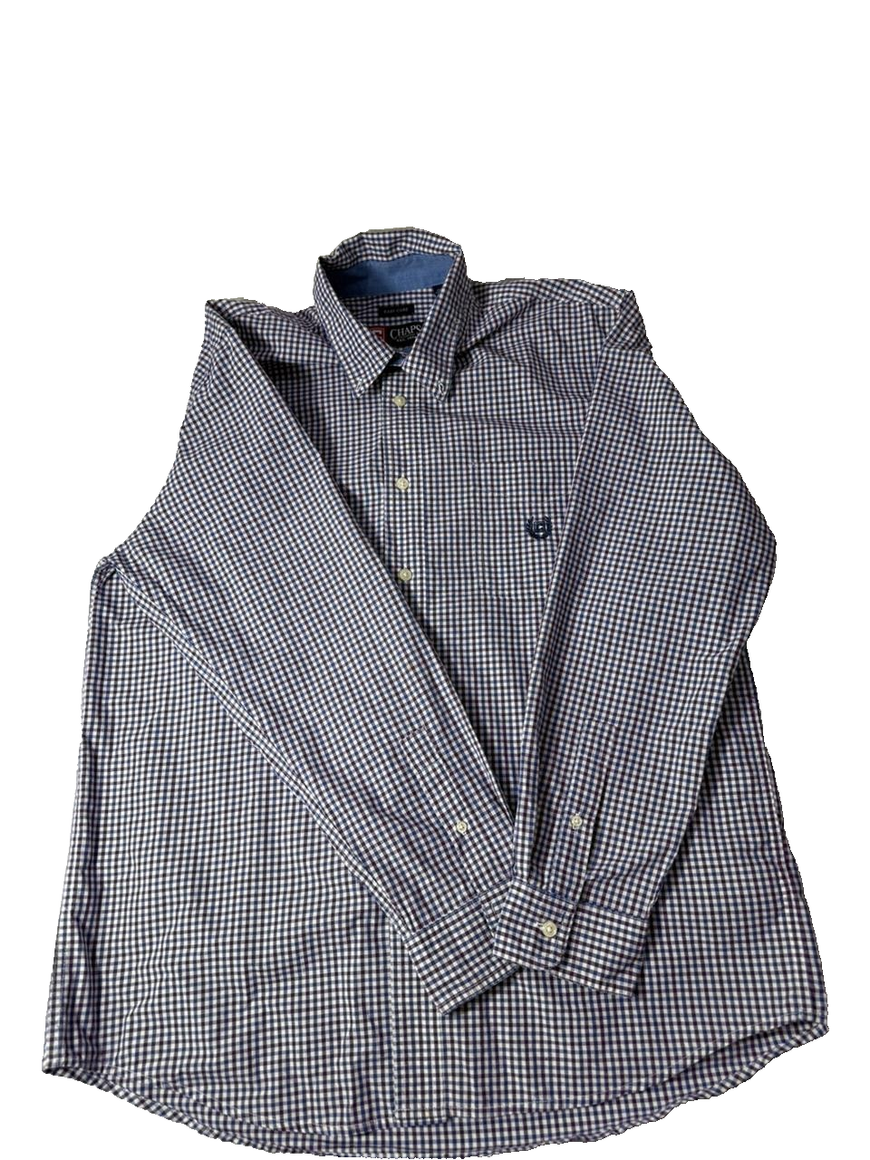 Chaps Men's Large Button Down Shirt Purple White Gingham Easy Care