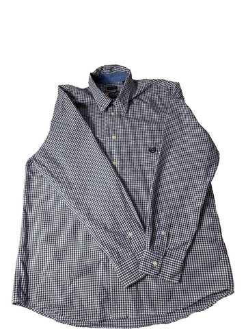 Chaps Men's Large Button Down Shirt Purple White Gingham Easy Care