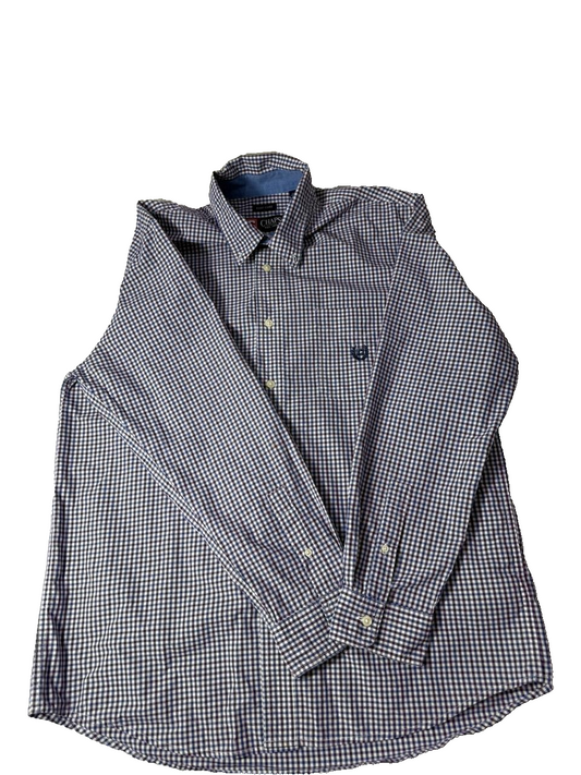 Chaps Men's Large Button Down Shirt Purple White Gingham Easy Care