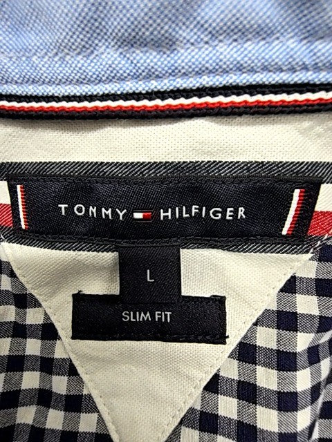 Tommy Hilfiger Slim Fit L Black White Gingham Check Dress Shirt Button-Up
