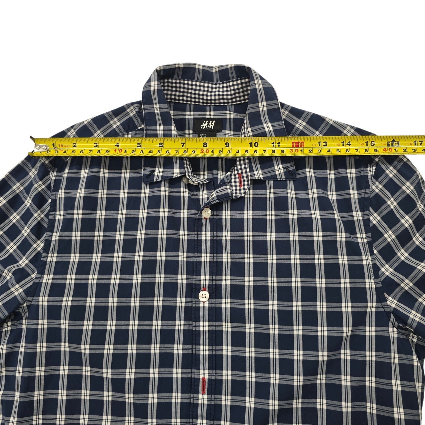 H&M Women's Navy White Check Button-Up Shirt Size S Long Sleeve Collare