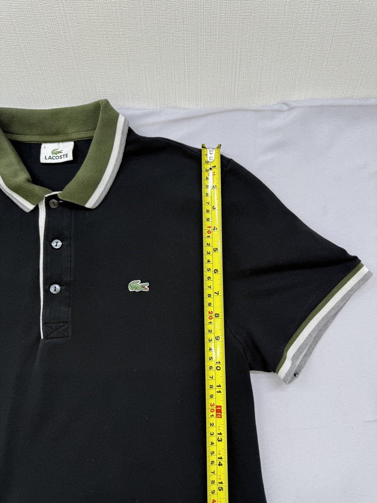 Lacoste Black Classic Fit Polo Sz 5 Short Sleeve Contrast Collar Croc Logo