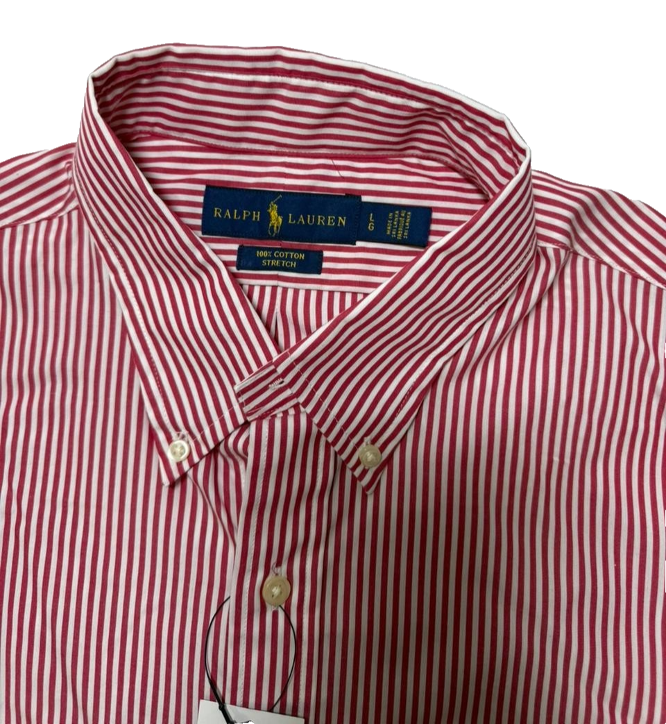 Ralph Lauren Men's Shirt Size L Red White Stripe Button Down Long Sleeve Classic