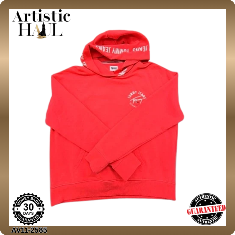 Tommy Jeans Men's Red Hot Linear Logo Hoodie Size M Cotton Blend