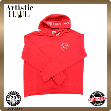 Tommy Jeans Men's Red Hot Linear Logo Hoodie Size M Cotton Blend