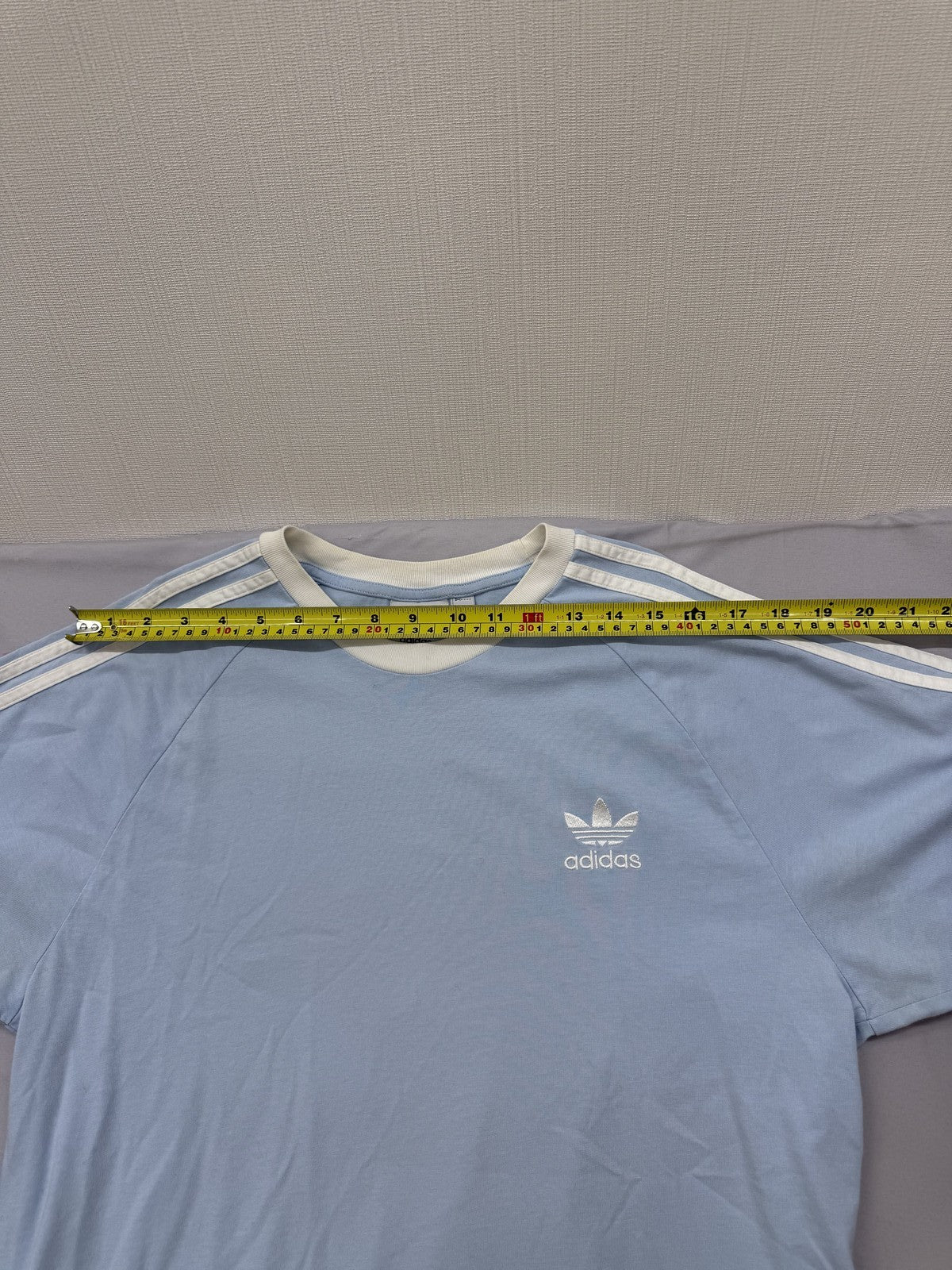 Adidas Men's Light Blue Cotton T-Shirt L Crew Neck 3-Stripe