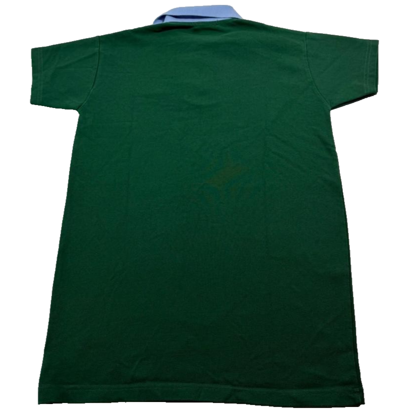 Lacoste Green Cotton Polo Shirt, Men's L, Light Blue Collar, Short Sleeve