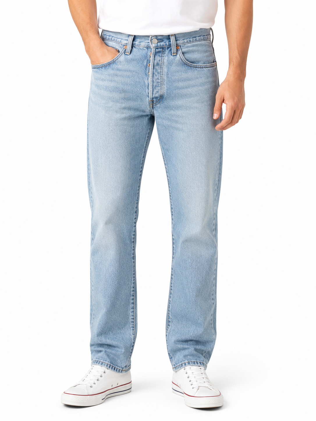 Levi’s Men Light Blue Straight 501 Jeans 29W 32L Button Fly Medium Wash Used