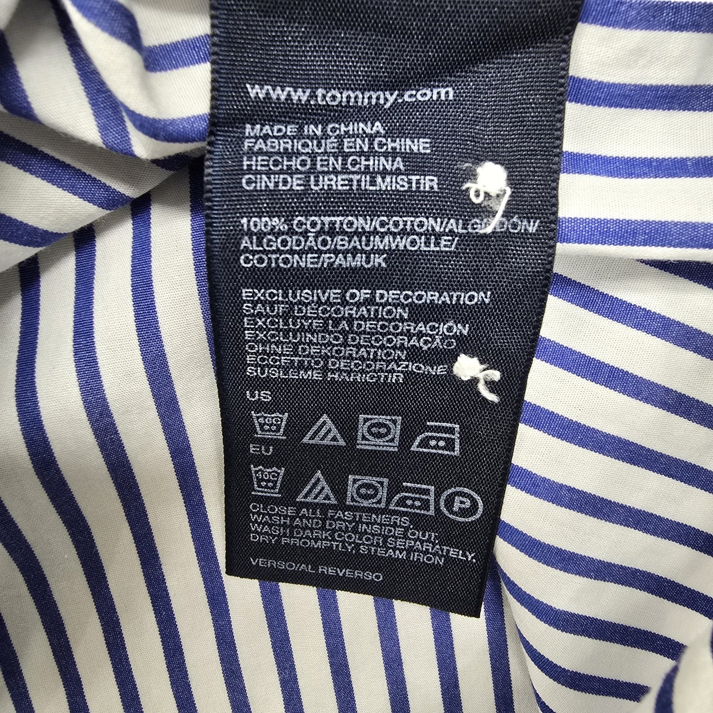 Tommy Hilfiger Men's Blue White Stripe Poplin Shirt Size L