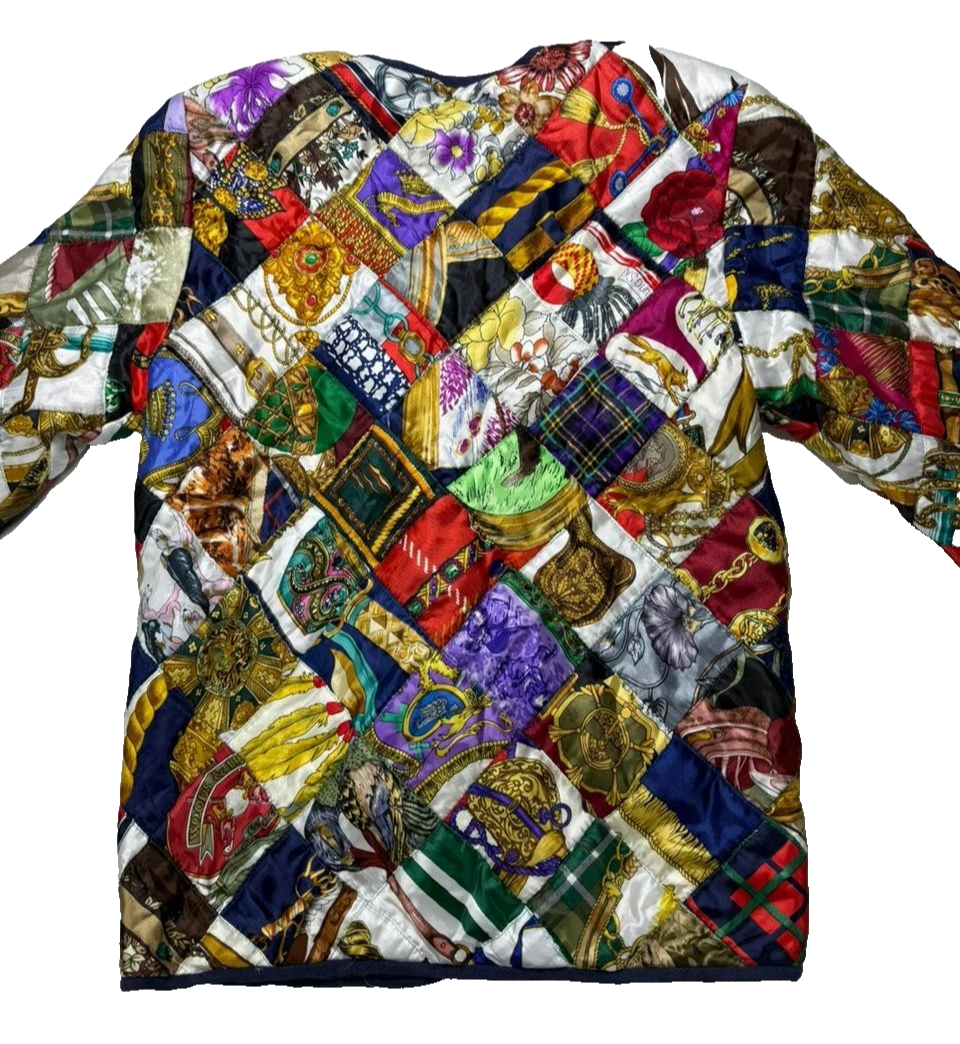 Womens Vintage Multicolor Patchwork Quilted Jacket Cozy Outerwear Size M Warm