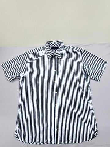 Tommy Hilfiger Men's Navy White Stripe Short Sleeve Oxford Shirt L