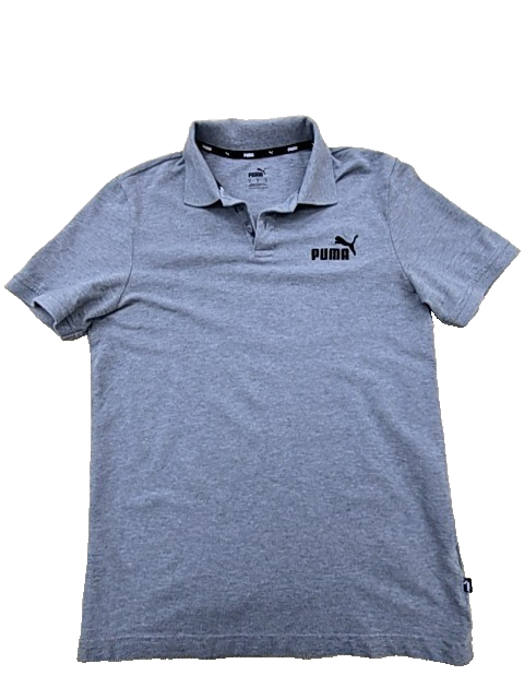 PUMA Men's Gray Short Sleeve Polo Shirt S Regular Button Solid