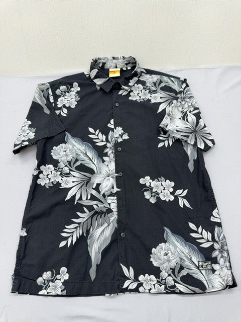 Superdry Men's Black Floral Short Sleeve Button-Down Shirt Size L
