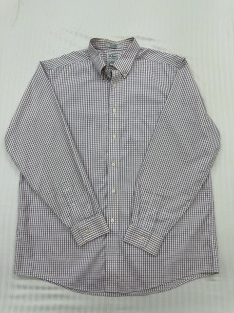 L.L.Bean Men's Gray Gingham Check Cotton Oxford Dress Shirt 161⁄2-35