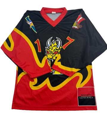 Vintage Pro Stars Black Red Yellow Dragon Hockey Jersey Societe Generale Men's L