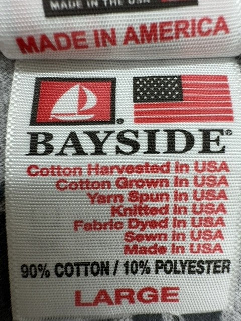 Bayside Men's Heather Grey Navy Graphic T-Shirt Size Large Made in USA