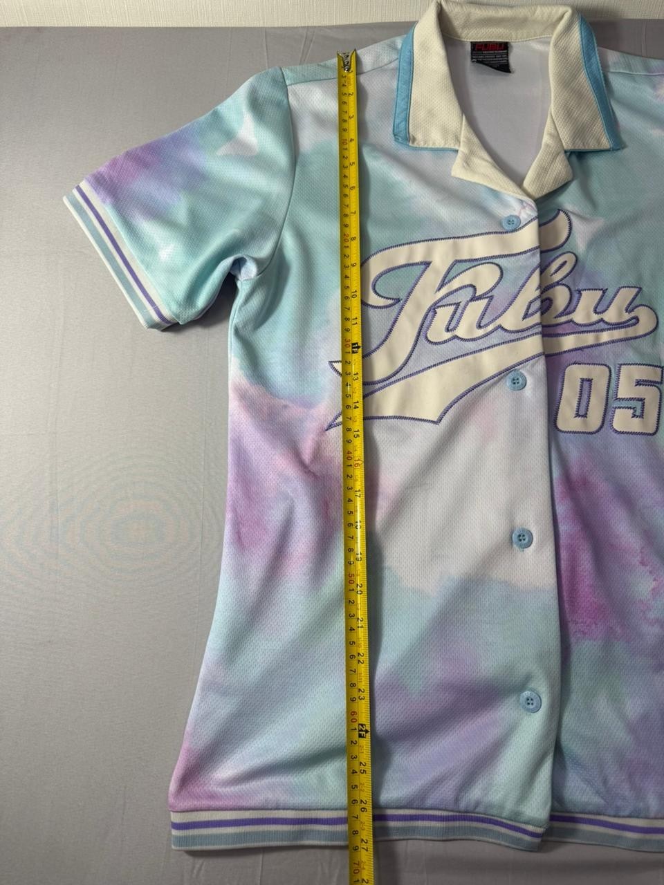 FUBU Button Up Baseball Jersey Shirt Men's Size S Pastel Tie Dye