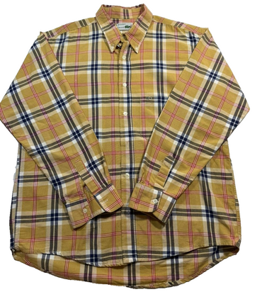 Lacoste Men'S Yellow Plaid Button Down Shirt Long Sleeve Flannel Size L