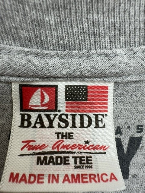 Bayside Men's Heather Grey Navy Graphic T-Shirt Size Large Made in USA