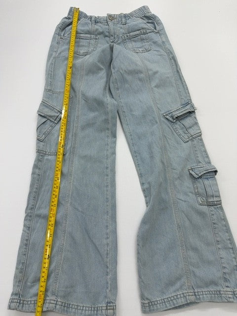 BOG Boys Light Blue Cargo Jeans L/25 Relaxed Fit Button Closure