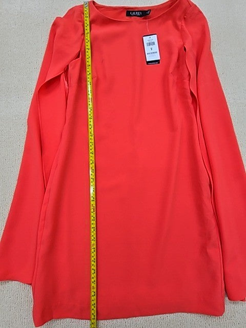 Lauren Ralph Lauren Red Cape Georgette Cocktail Dress Sz 2 Long Sleeve