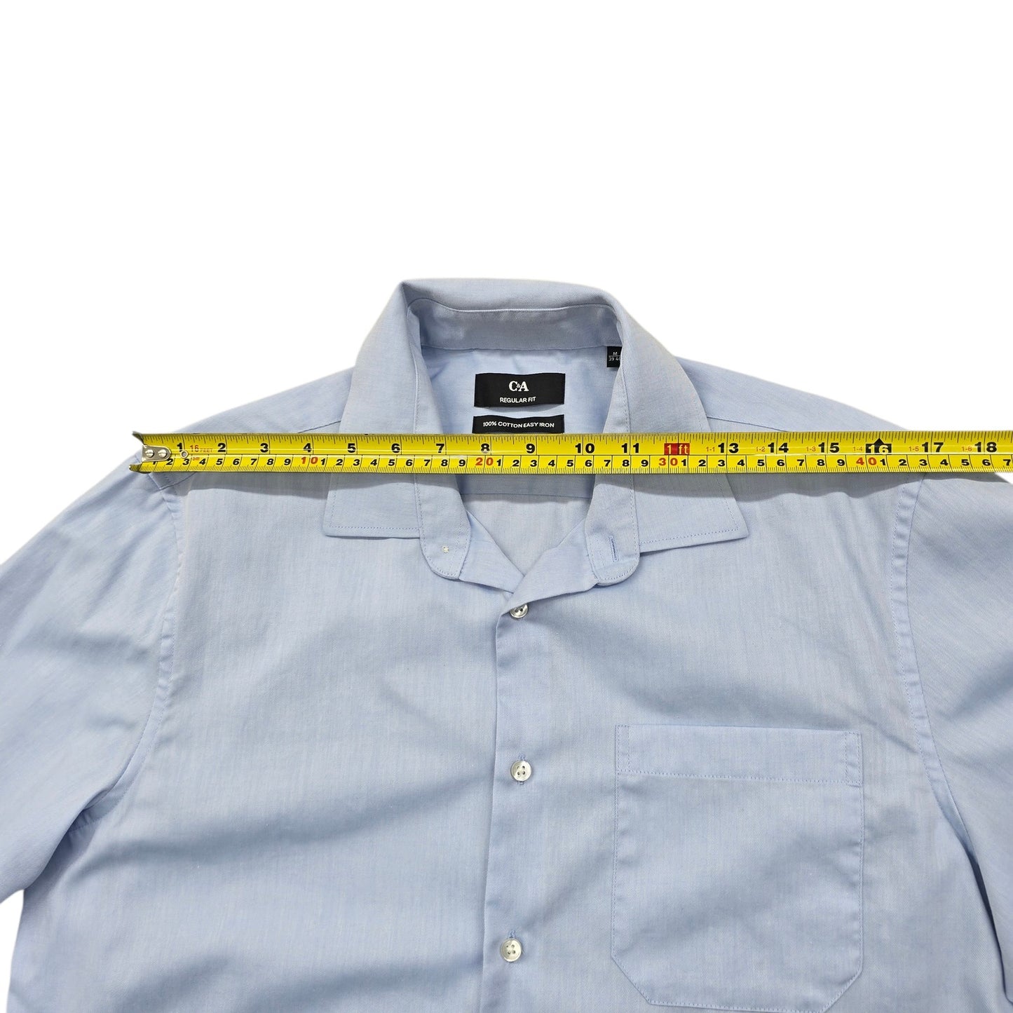 C&A Light Blue Cotton Dress Shirt M 39/40 Reg Fit Easy Iron