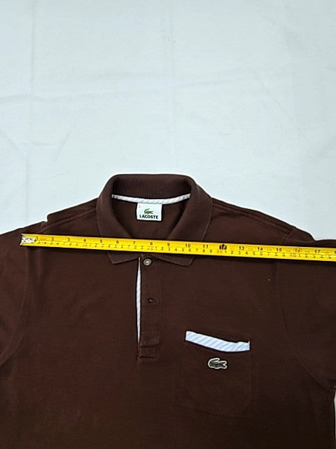 Lacoste Men's Brown Size 3 Short Sleeve Polo Cotton Pique Shirt