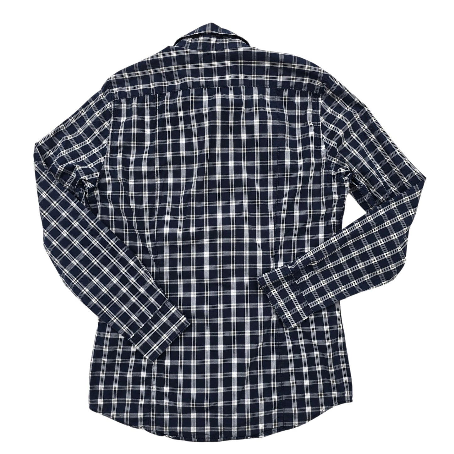 H&M Women's Navy White Check Button-Up Shirt Size S Long Sleeve Collare
