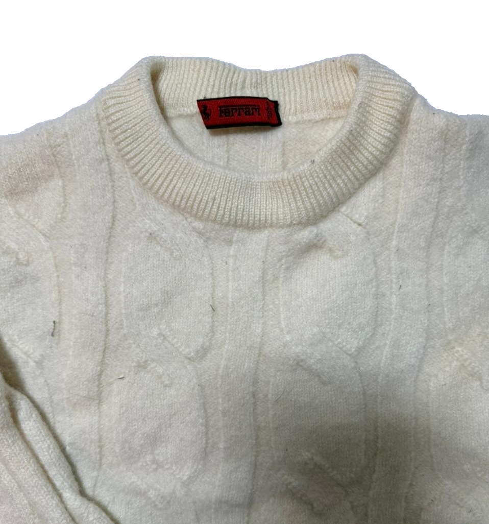 Ferrari Cable Knit Sweater Cream Wool Embroidered Logo Unisex | M
