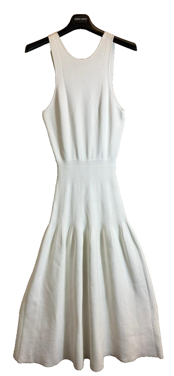 Bnwt Giorgio Armani Elegant White Textured Flared Dress - Size 40
