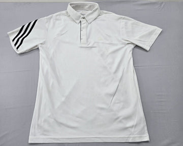 Adidas Men's White Stripe Polo Shirt Size M Short Sleeve Three Stripes