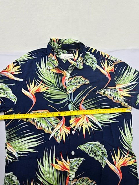 Blend Men's Navy Tropical Floral Button-Up Shirt XL Short Sleeve 20715450