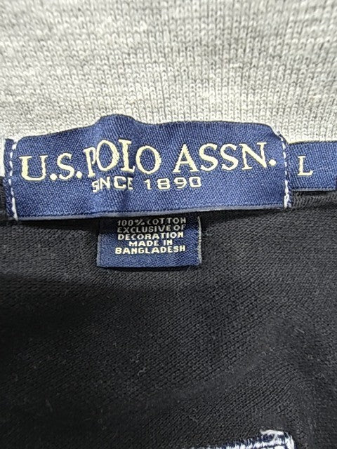 U.S. Polo Assn Boys Black Colorblock Polo Shirt L Cotton Breathable Pockets