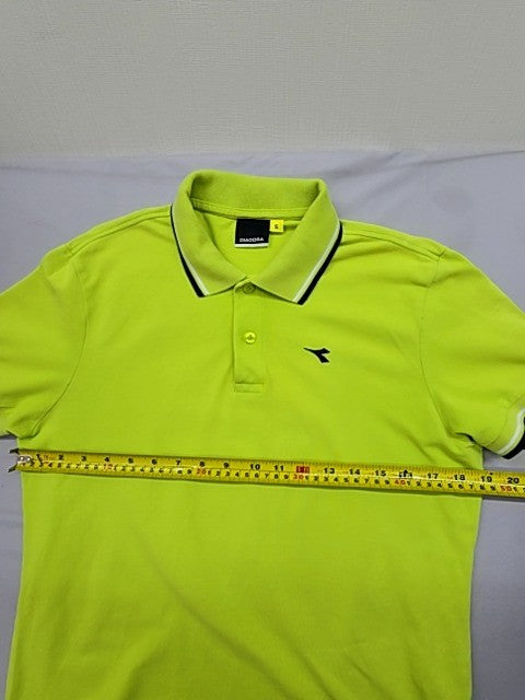 Diadora Green Tennis Polo Shirt Men S Italy Cotton Pique White Piping