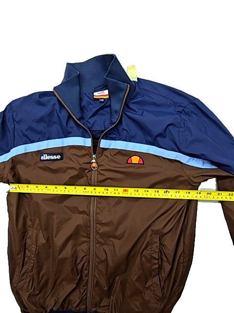 Ellesse Men's Track Jacket M Navy Brown Nylon Stripe Zipper