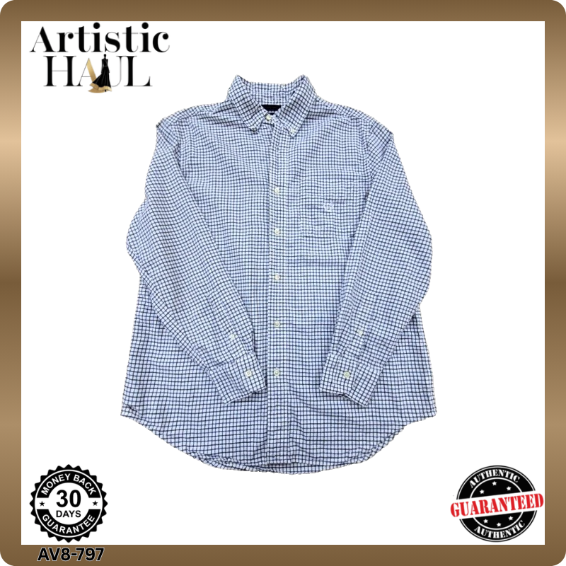 Chaps Blue Gingham Long Sleeve Button Down Cotton Men's M Shirt