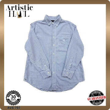 Chaps Blue Gingham Long Sleeve Button Down Cotton Men's M Shirt