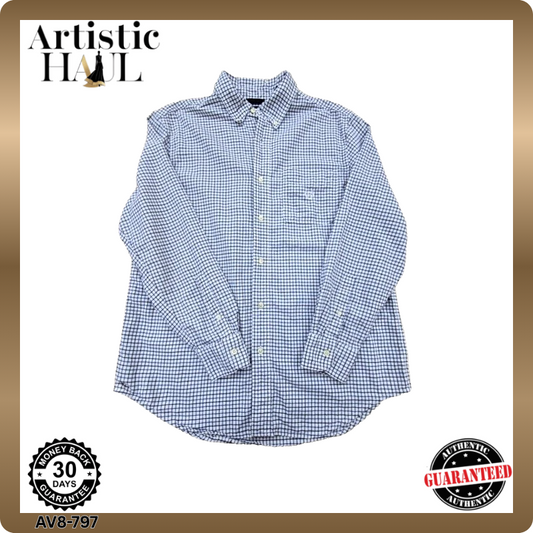 Chaps Blue Gingham Long Sleeve Button Down Cotton Men's M Shirt
