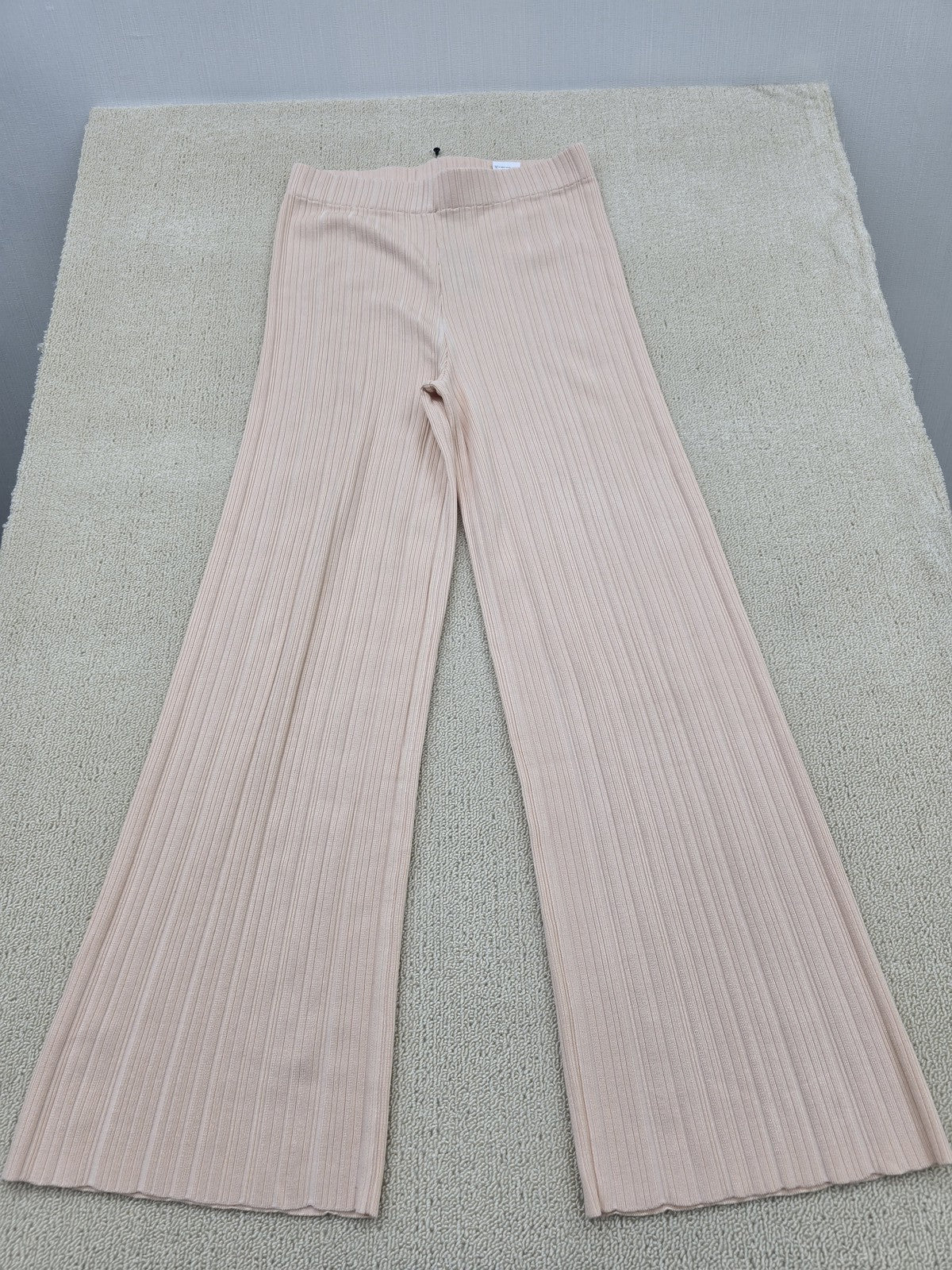 Maje Wide-Leg Knitted Pants FR 40 Rose Pale High Waist Stretch NWT