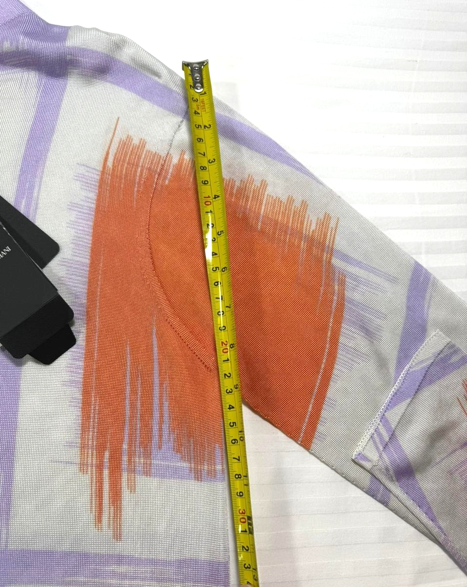 BNWT Giorgio Armani Orange Purple Grid Print Jersey Button V-Neck - Size 42
