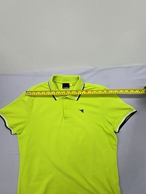 Diadora Green Tennis Polo Shirt Men S Italy Cotton Pique White Piping